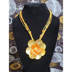 Orange Natural Shell & Faux Pearl Necklace~ Boho Chic Statement Piece~ You And I